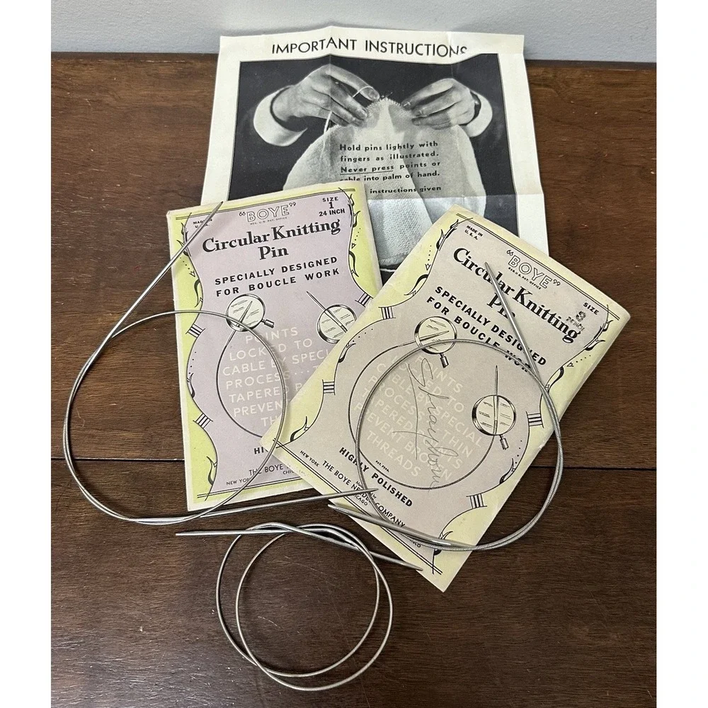 Vintage Boye Circular Knitting Pin Needles Flexible Cable Size 1 & 3 NEW